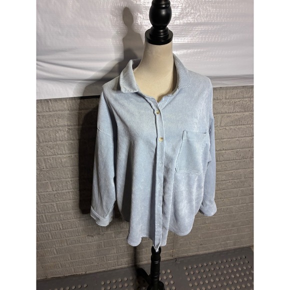 Ashley By 26 International Tops - Ashley by 26 International Light Blue Corduroy Button Up Shirt Utility Large